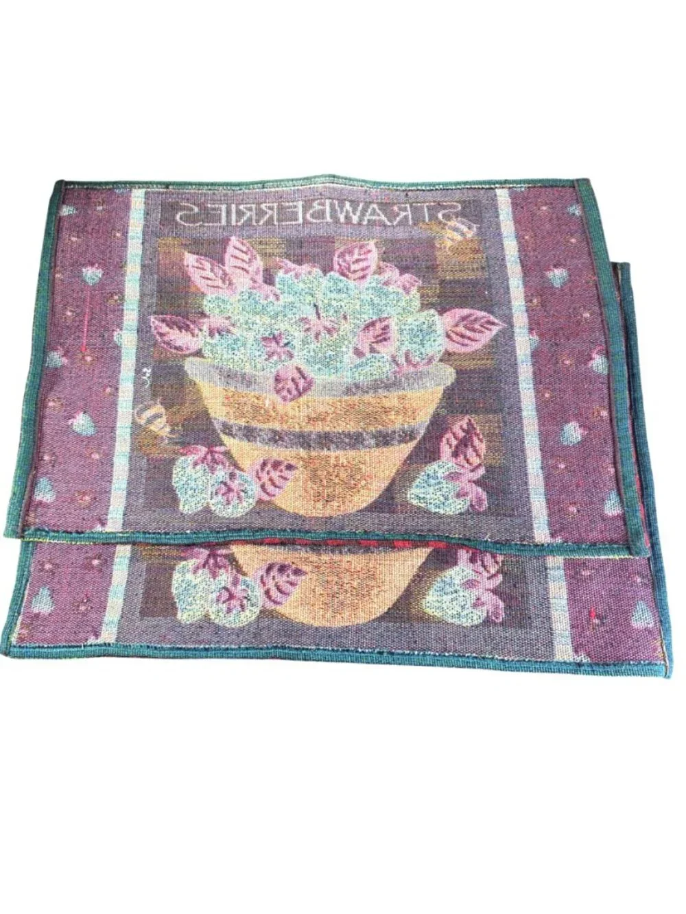 Strawberry Bumblebee Woven Placemats Set Of 2 Farmhouse Cottagecore Table Linen